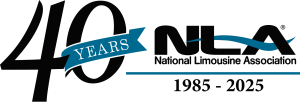 NLA logo with large black '40' and blue ribbon reading 'YEARS', followed by 'National Limousine Association' and the years 1985–2025